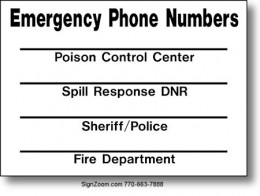 EMERGENCY PHONE NUMBERS Sign