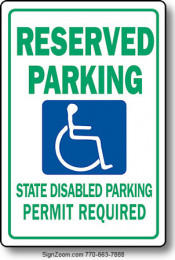 RESERVED PARKING STATE DISABLED PARKING PERMIT REQUIRED Sign